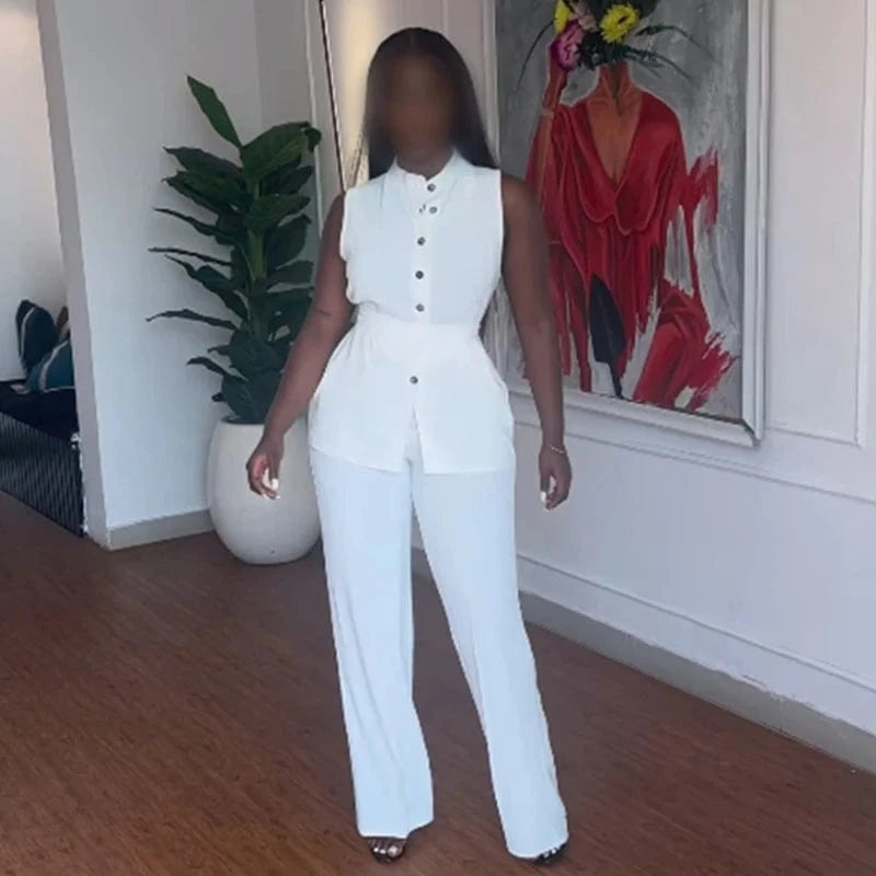 2 XL / 5 J&H 2024 New Arrivals Sleeveless Top 2 Piece Set Summer Lounge Set Women Two Piece Pants Set