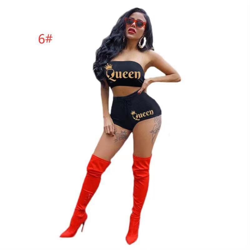 2 XL / 6 J&H 2023 new arrivals tube top and snack shorts set ladies sexy slim fit crop top fashion summer outfits