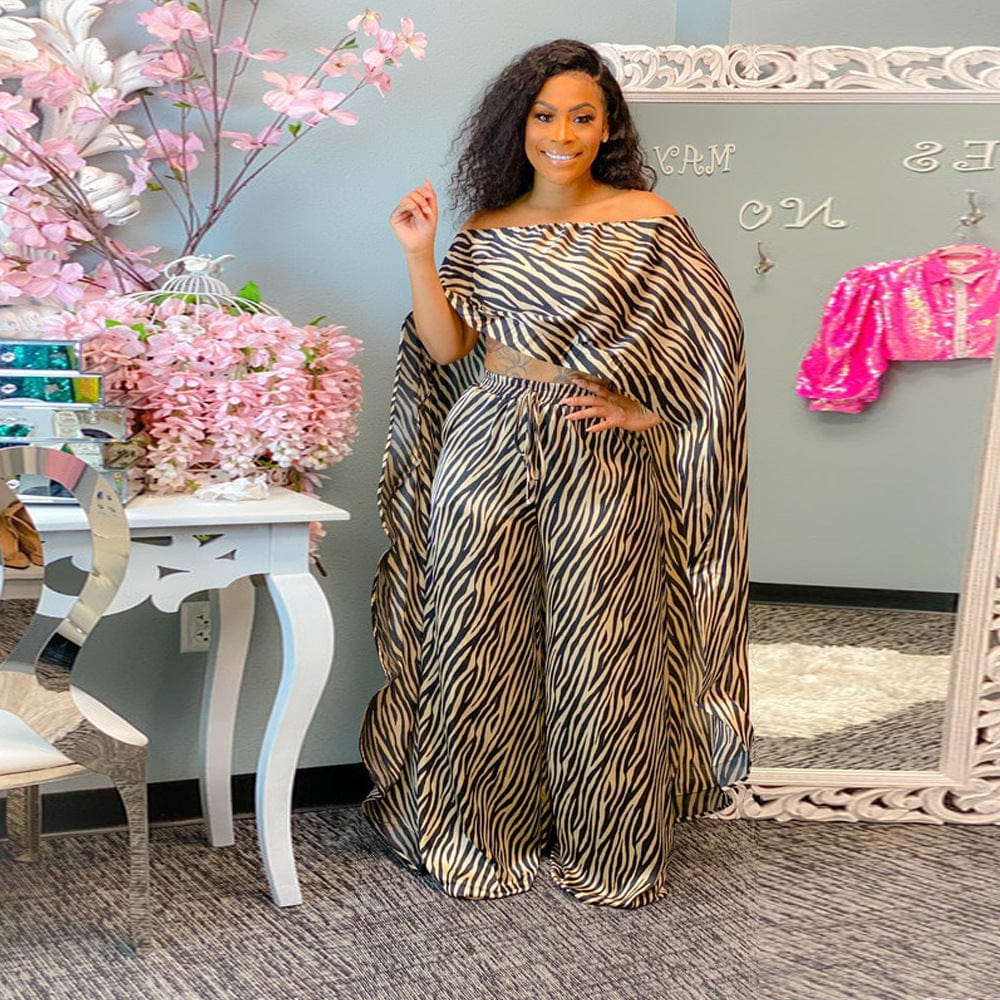 2 XL / Apricot Fashion Plus-size Women's Striped Top And Wide-leg Pants Two-piece Set