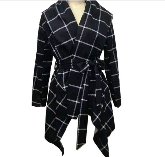 2 XL / black Autumn/winter tartan overcoat Amazon woolen belted woolen overcoat winter clothes for women