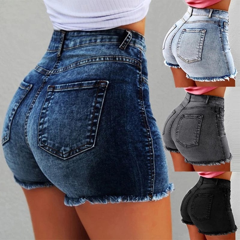 2 XL / black Custom Fashion Push Up Wash Spandex Skinny Blue Stretchy Denim Women's Shorts Plus Size Summer High Waist Jean Shorts For Women