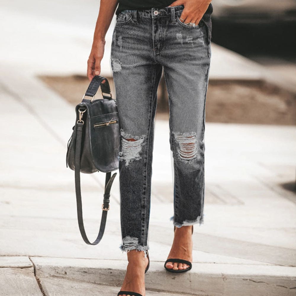 2 XL / black Spring 2023 Womens Fashion High Waist Y2k Women's Skinny Ripped Jeans Baggy Woman Denim Capris Pants Jean Mom Jeans Trousers