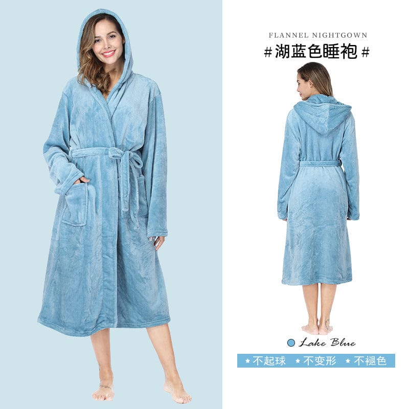 2 XL / Blue 2 unisex winter warm soft terry cloth flannel bathrobes women's warm plus size 1 piece long sleeve robe pajama gown for women