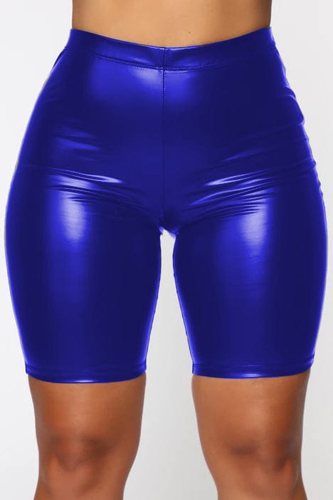 2 XL / Blue 2022 New Sexy Women Fashion Short Leggings High Waisted Shorts PU Leather Plus Size Pants Woman Elastic Clothing
