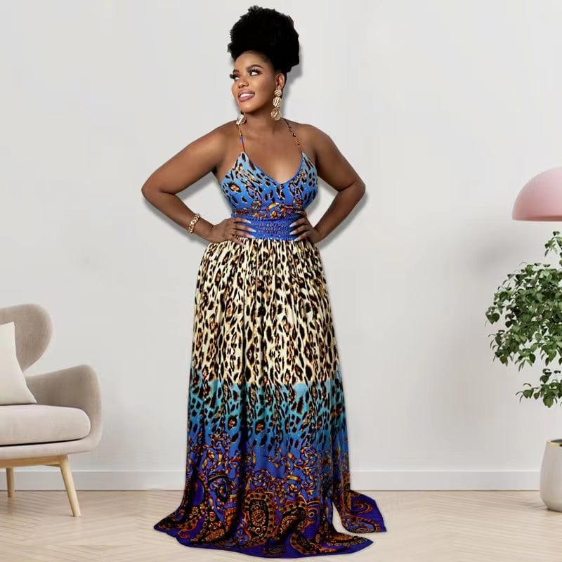 2 XL / Blue J&H 2023 new arrivals S-5XL plus size women dress sexy cheetah print maxi dress sundresses vacation party dresses