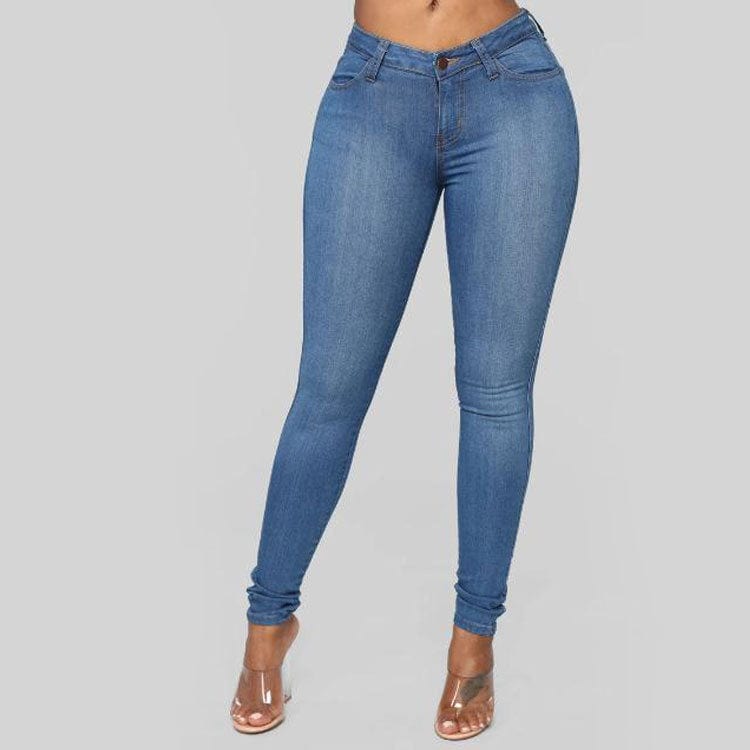2 XL / Blue New Arrival Fashion New Design Pencil Fall Stretch Slim High Waist Blue Denim Pants Women Jeans