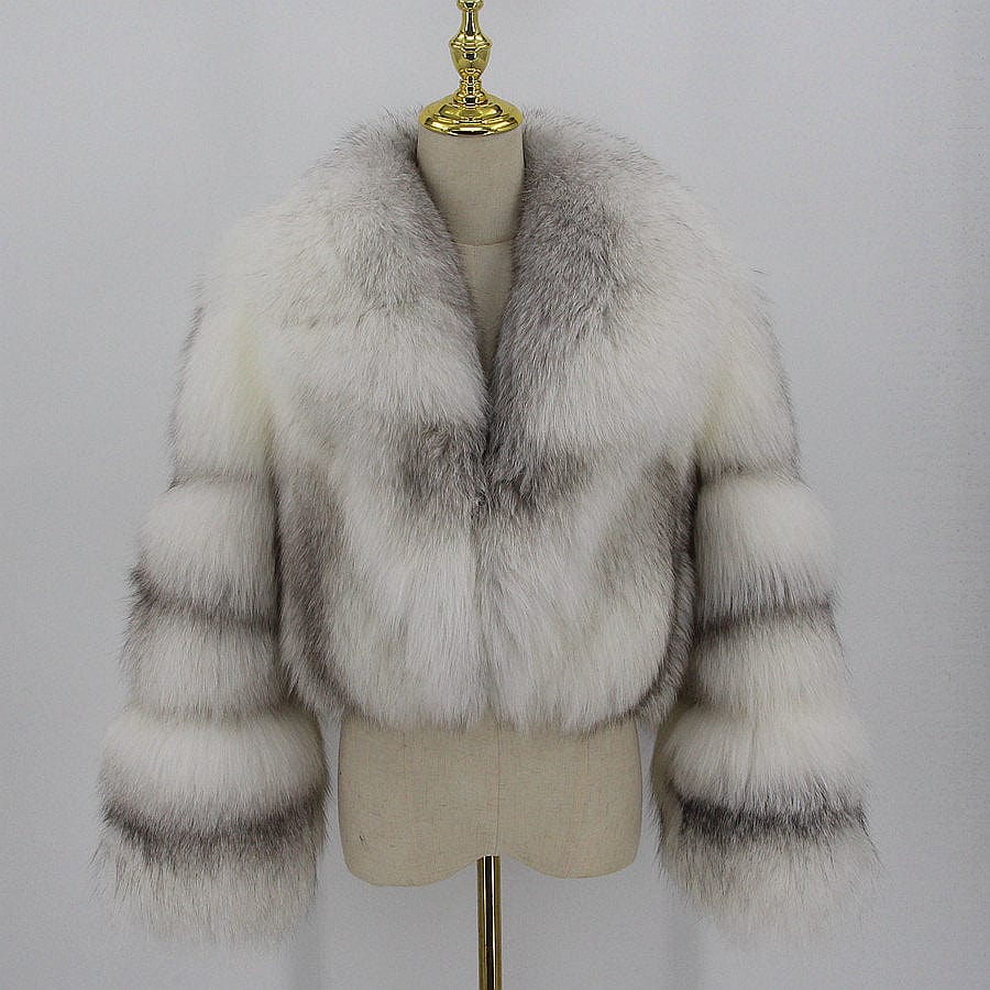 2 XL / cross fox fur QIUCHEN QC21079 Fashion Winter Women's Plus Size Jacket Luxury Cropped Cross Real Silver Fox Fur Coats