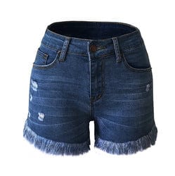 2 XL / Dark blue 2023 Fashion Shorts Women Jean Denim Short Straight Women High Waist Tassel Summer Shorts Push Up Skinny Slim Denim Short