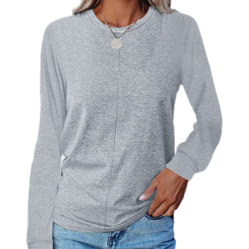 2 XL / Gray 10%OFF S-2XL Autumn and winter new fashion women's long-sleeved round neck T-shirt sweater solid color bottoming shirt