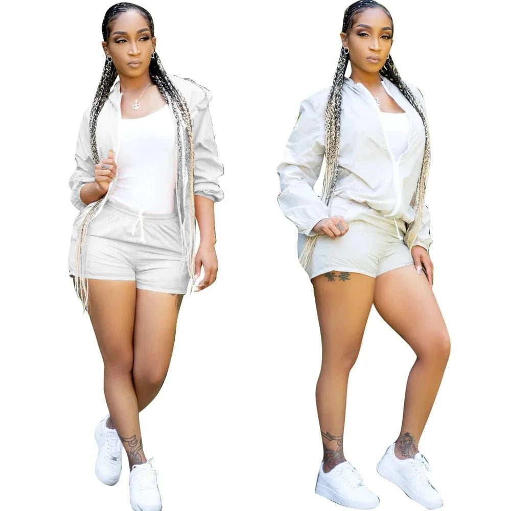 2 XL / Gray 2 Piece Tracksuit Set Women Long Sleeve Clothing Sets Woman Two Piece Fall 2 pc Set Shorts Zip Classy Two Piece Shorts Pant