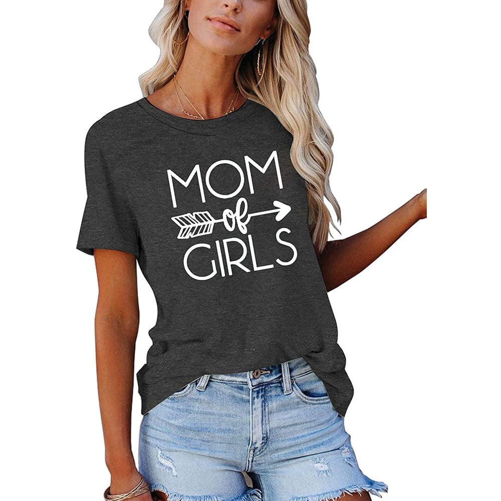 2 XL / Gray MOMORGIRLS letter printed round neck short sleeve T-shirt