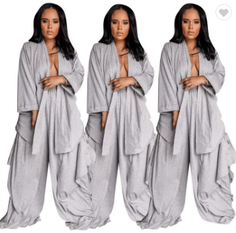 2 XL / Gray YH-SG90229 Sexy fall clothing 2 piece lady fashion casual loose solid color two piece set for women clothing