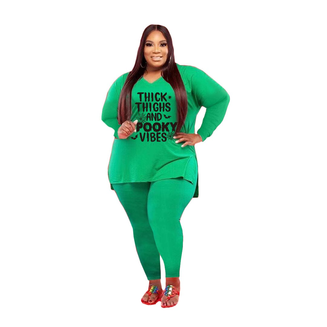 2 XL / green Drop Shipping Women Clothes Long Sleeve Casual Bodycon 5xl Plus Size Set Women Clothing Plus Size Women's Sets