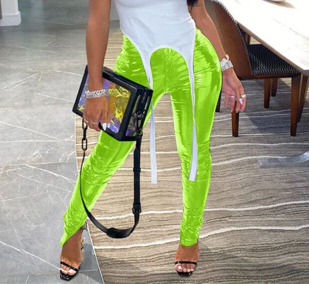 2 XL / Green Winter slit fashionable multi - color leather trousers for women leather pants women