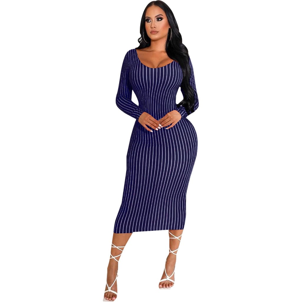 2 XL / L36935-5 Sexy Stayfree Maxi Dress Fashion Striped Print Women's Midi Dresses