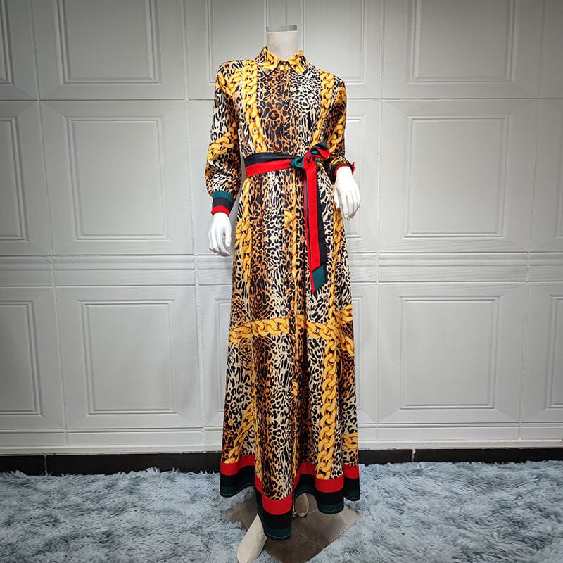2 XL / Leopard Wholesale Leopard Print Abaya Dubai Party Long Dress with Button Islamic Clothing Women Muslim Maxi Dress