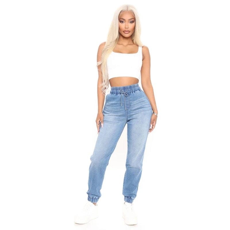2 XL / Light Blue 2023 Essentials Women High Waisted Denim Ultra Comfort Stretch Denim joggers Plus Size Drawstring Waist Jogger Jeans