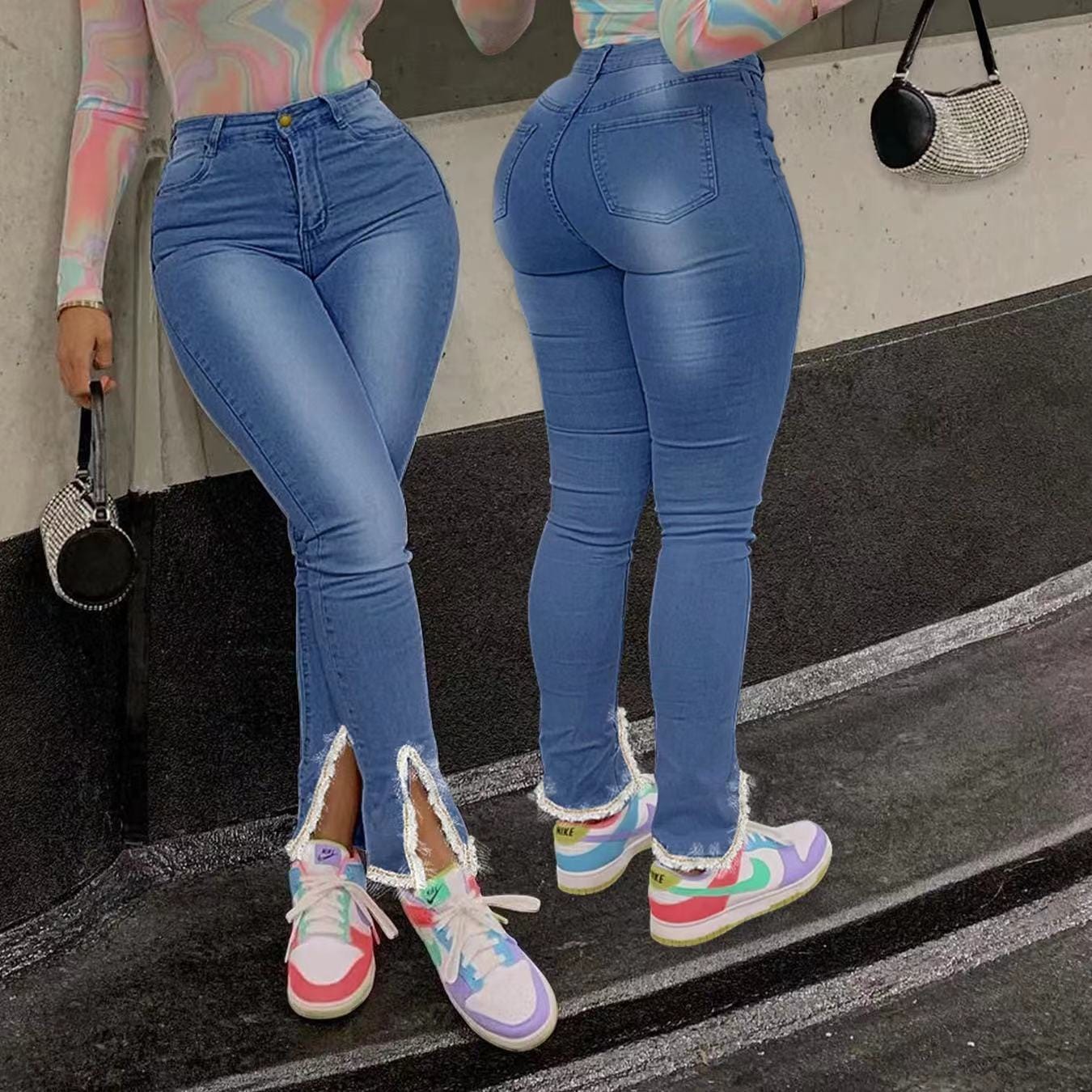 2 XL / Light Blue J&H 2023 new arrivals slim fit slit leg denim jeans sexy fashion causal trousers women' plus size jeans