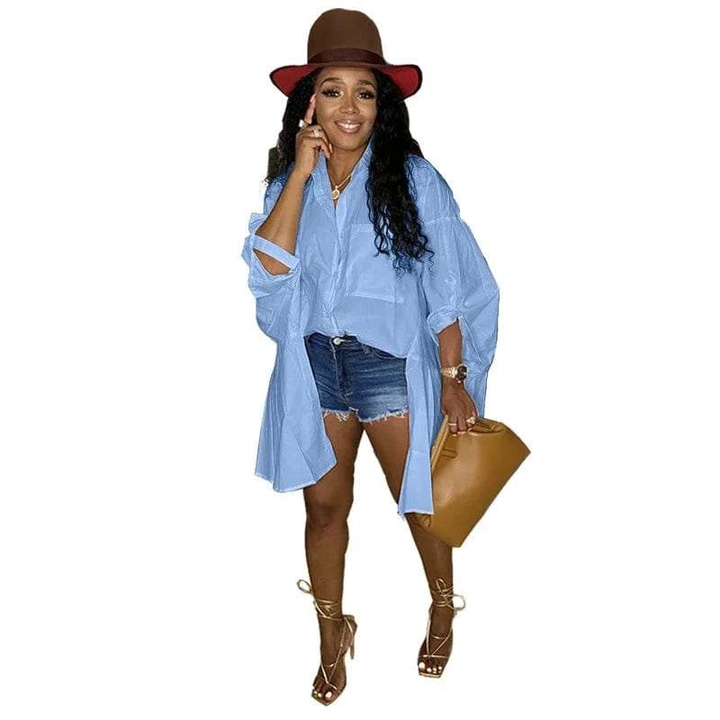 2 XL / Light Blue Long Bell Sleeve Shirts Women Casual Plus Size Woman Clothing Tops Fashionable Blouse Stylish Ladies Shirts Blouses Tops Women