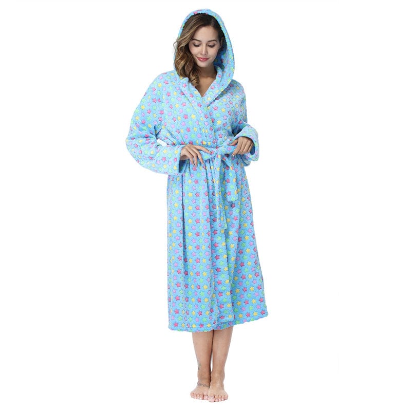 2 XL / Light Blue unisex winter warm soft terry cloth flannel bathrobes women's warm plus size 1 piece long sleeve robe pajama gown for women