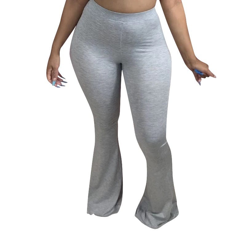 2 XL / light grey S-4XL plus size ladies leggings 2023 Solid color Women high Waist stacked pants leggings flare pants