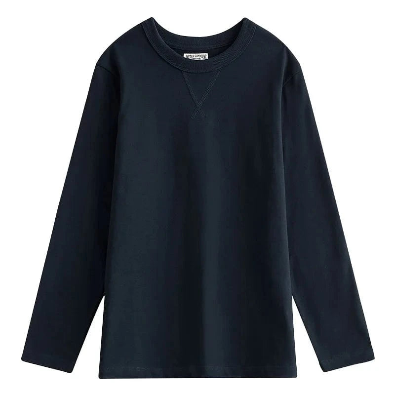 2 XL / NAVY High Quality Heavy Weight 270GSM 100 Cotton Regular Casual Long Sleeve Triangle O Neck 3XL Plus Size Men Shirt