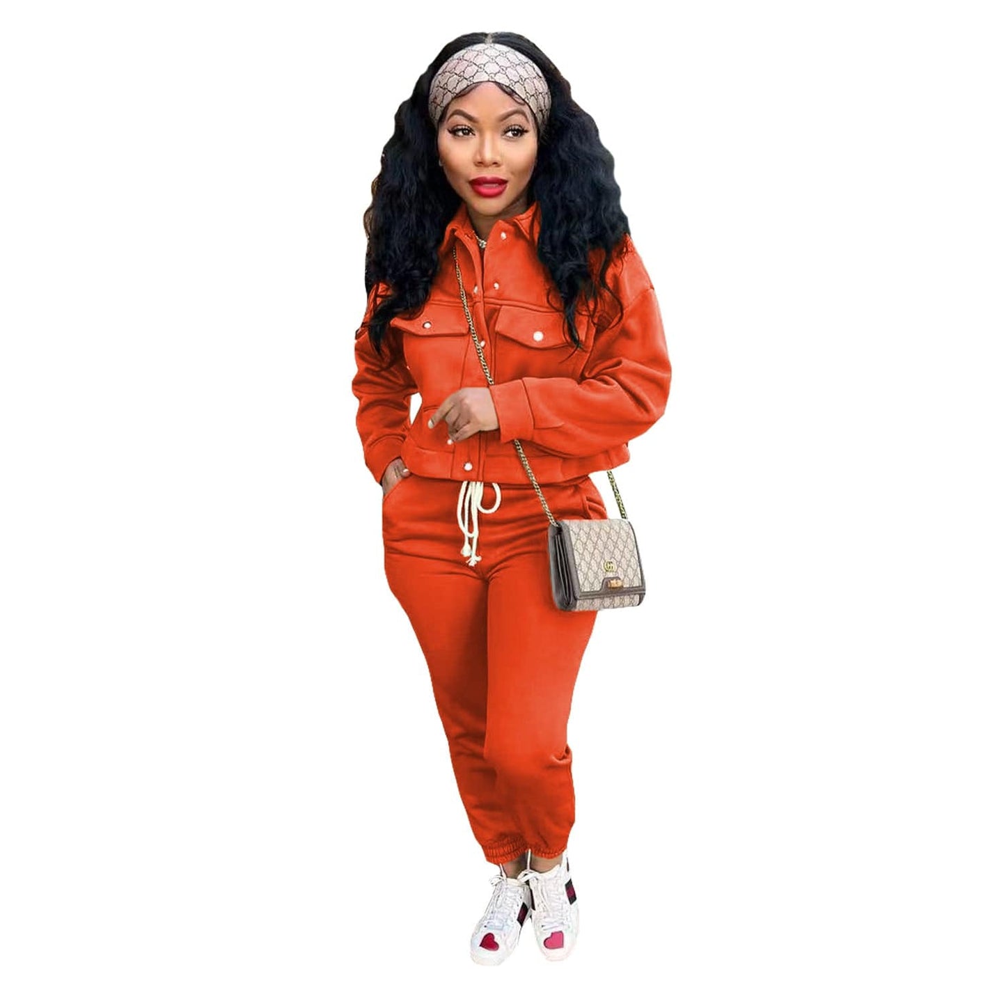 2 XL / Orange C1103TA85 New Design Casual Solid Color Autumn Two Piece Pants Set Women Sehe Fashion