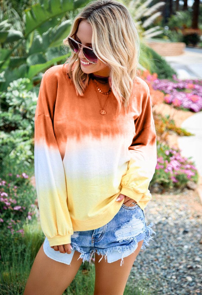 2 XL / Orange Long sleeved hooded sweater womens gradient color T shirt hoodies