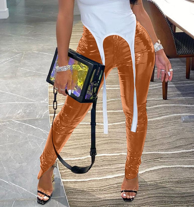 2 XL / Orange Winter slit fashionable multi - color leather trousers for women leather pants women