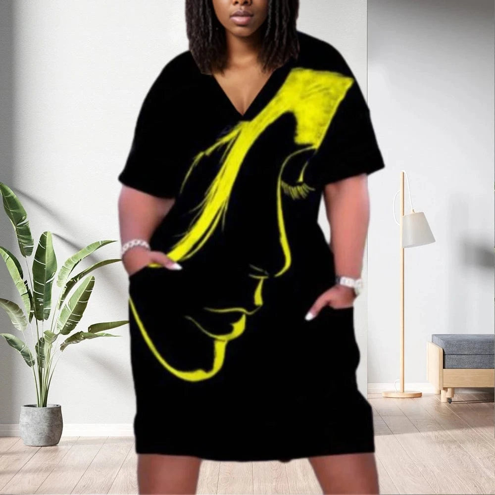 2 XL / pic 46 D1202ME08 Direct Sales Plus Size V-neck Short Sleeve Floral Print Midi Women Dress Sehe Fashion