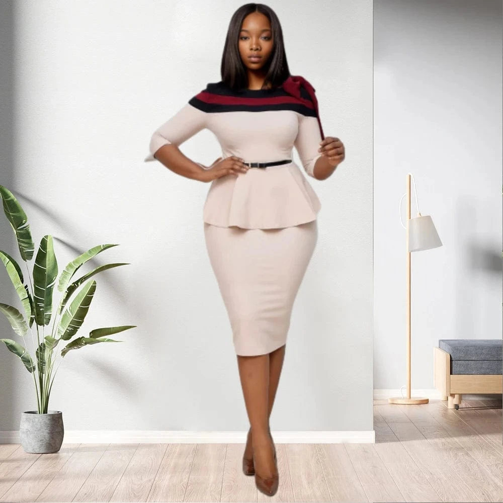 2 XL / PIC1 20720-MX64 bow two-piece elegant office dress suit plus size for ladies sehe fashion