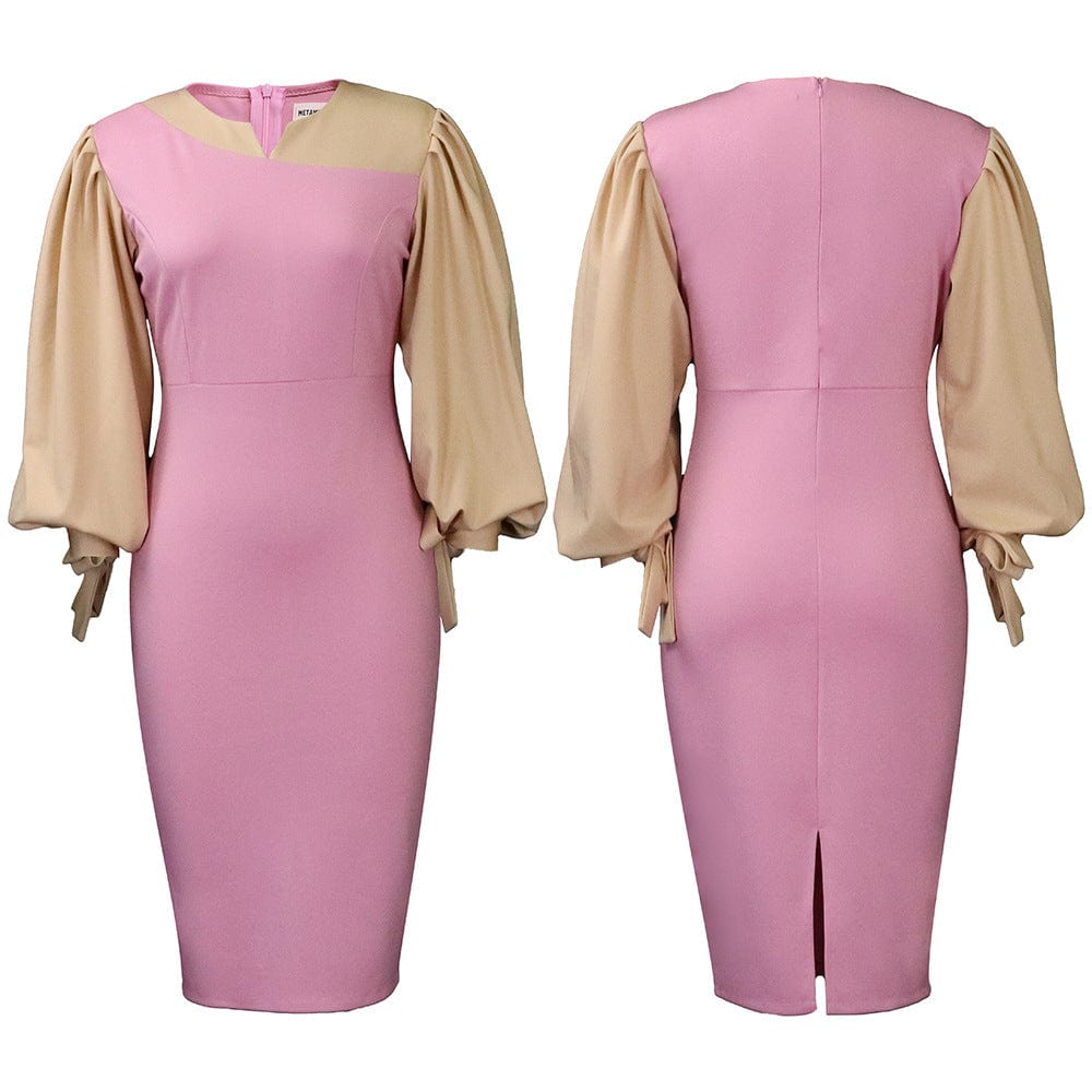 2 XL / Pink Fashion Fall 2023 Women Clothes Plus Size Dress Elegant Office Lady Business Dress Women Long Sleeve Career Dresses
