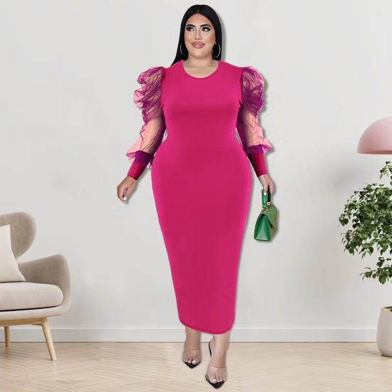 2 XL / Purple J&H 2023 new arrivals 5XL plus size office dress mesh sleeve design elegance bodycon dress fall fashion casual dresses