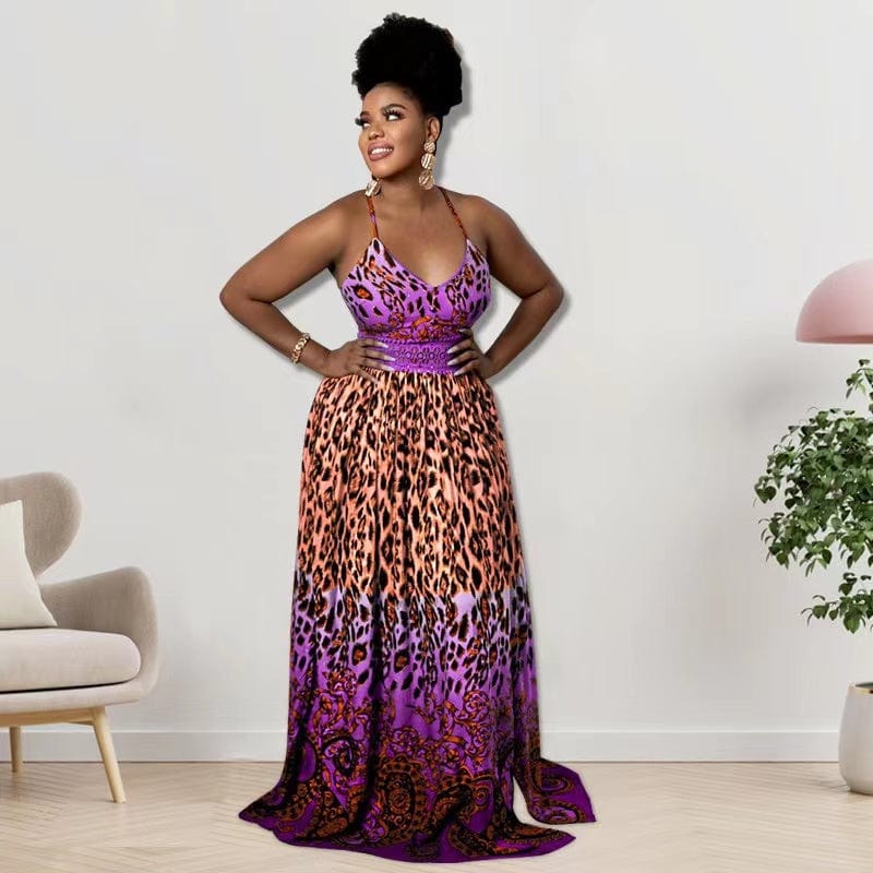 2 XL / Purple J&H 2023 new arrivals S-5XL plus size women dress sexy cheetah print maxi dress sundresses vacation party dresses