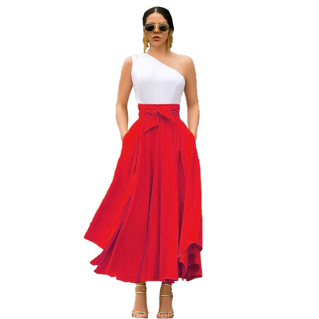 2 XL / Red Hot Sale Of European And American Womens Skirt Dress With High waist casual and fashionable Skirt