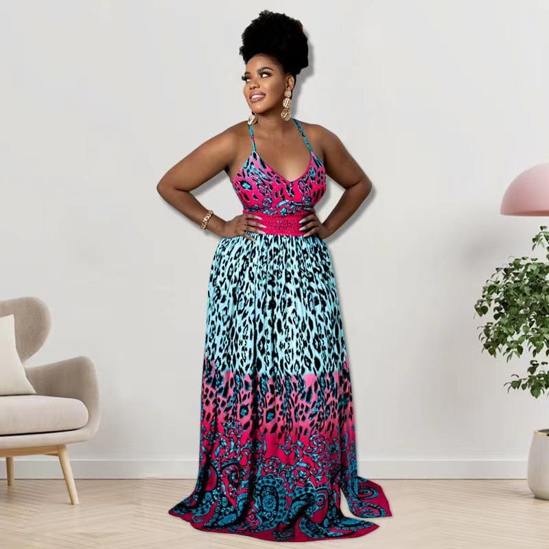2 XL / Red J&H 2023 new arrivals S-5XL plus size women dress sexy cheetah print maxi dress sundresses vacation party dresses