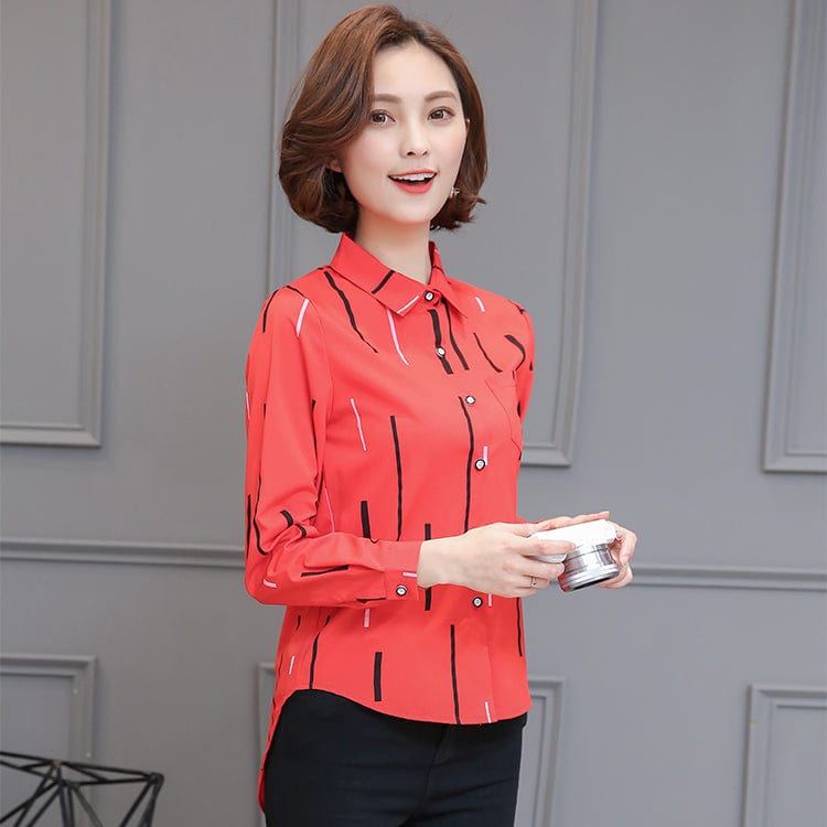 2 XL / Red Women Tops And Blouses Office Lady Blouse Slim Shirts Women Blouses Plus Size Tops Casual Shirt Female Blusas