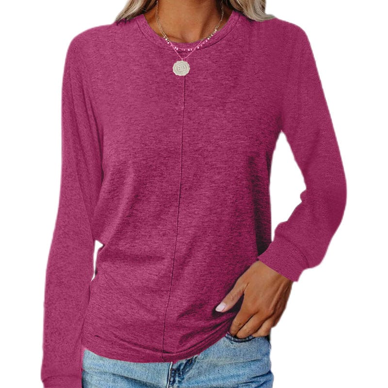 2 XL / Rose Red 10%OFF S-2XL Autumn and winter new fashion women's long-sleeved round neck T-shirt sweater solid color bottoming shirt