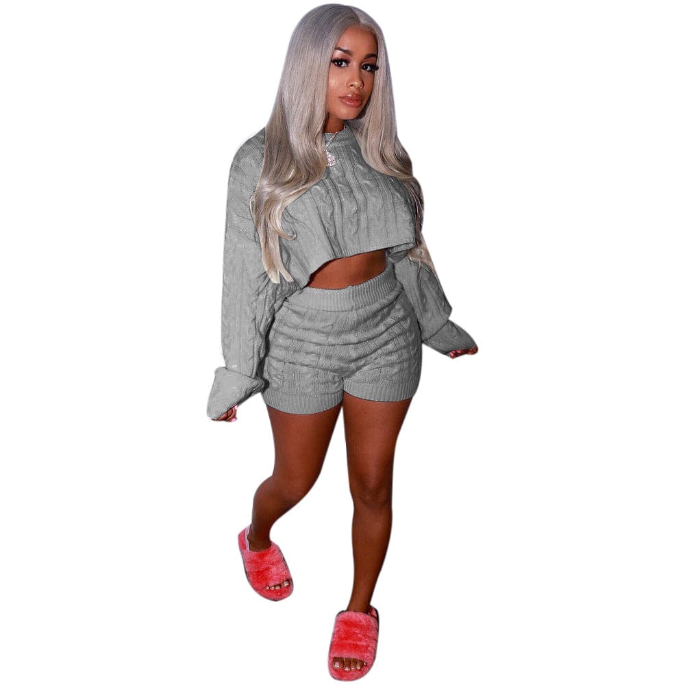 2 XL / Silver Sexy classic winter sweater solid color wholesale women sweat suits set apparel