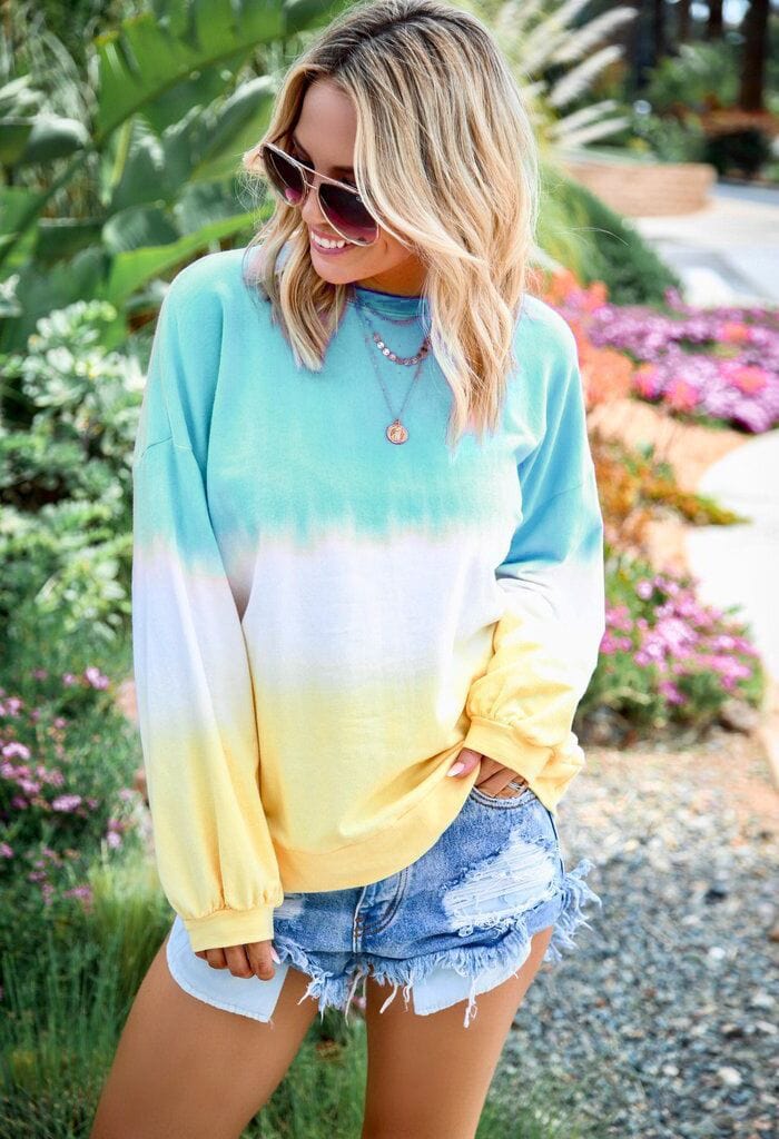 2 XL / Sky Blue Long sleeved hooded sweater womens gradient color T shirt hoodies