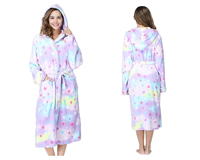 2 XL / Star unisex winter warm soft terry cloth flannel bathrobes women's warm plus size 1 piece long sleeve robe pajama gown for women