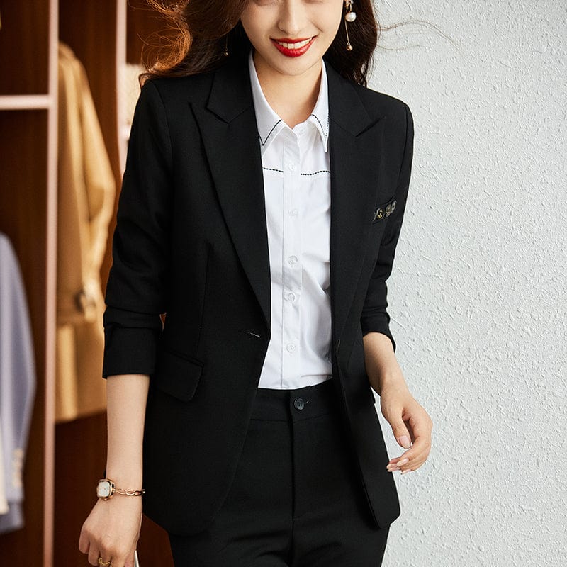 2 XL / Two-piece Black Suit Wholesale High-quality 2 Piece Suit Set Single Button Blazer Office Lady Fashion Pant Suits Women Business Jacket And Trousers