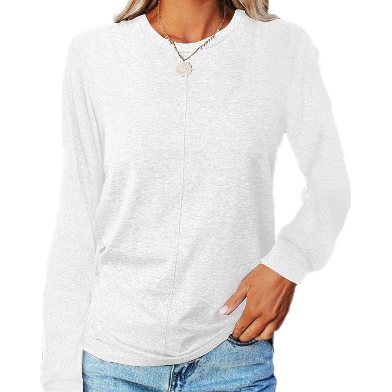 2 XL / White 10%OFF S-2XL Autumn and winter new fashion women's long-sleeved round neck T-shirt sweater solid color bottoming shirt