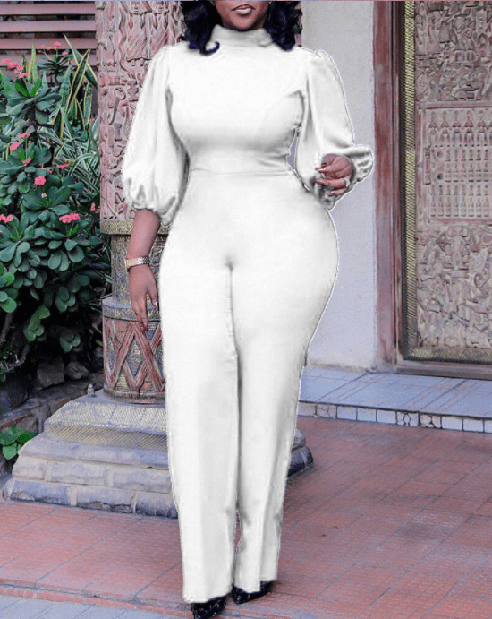 2 XL / White Summer Trending New Blue Lantern Sleeves African Women Casual Jumpsuits