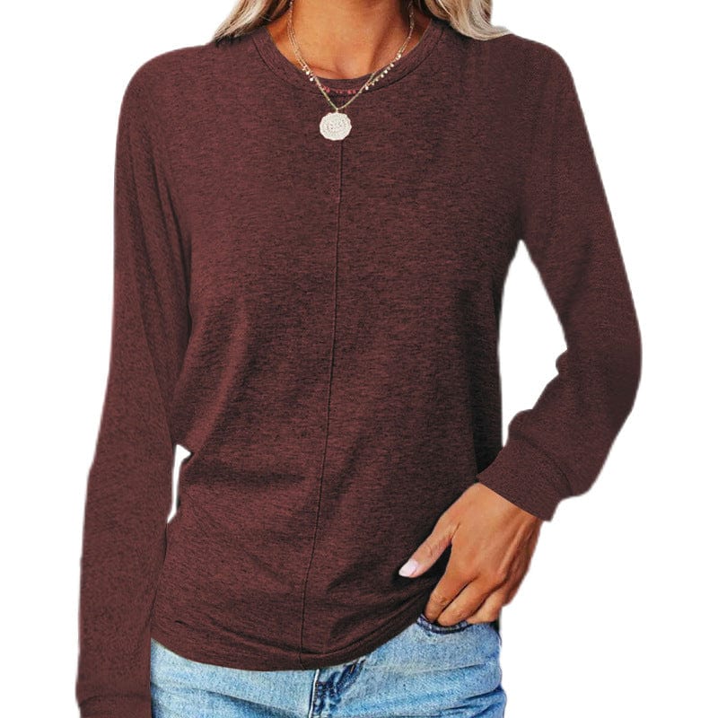 2 XL / Wine Red 10%OFF S-2XL Autumn and winter new fashion women's long-sleeved round neck T-shirt sweater solid color bottoming shirt