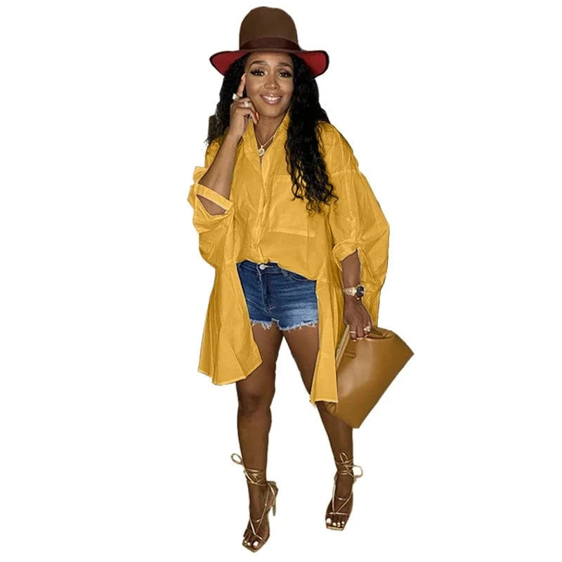 2 XL / Yellow Long Bell Sleeve Shirts Women Casual Plus Size Woman Clothing Tops Fashionable Blouse Stylish Ladies Shirts Blouses Tops Women