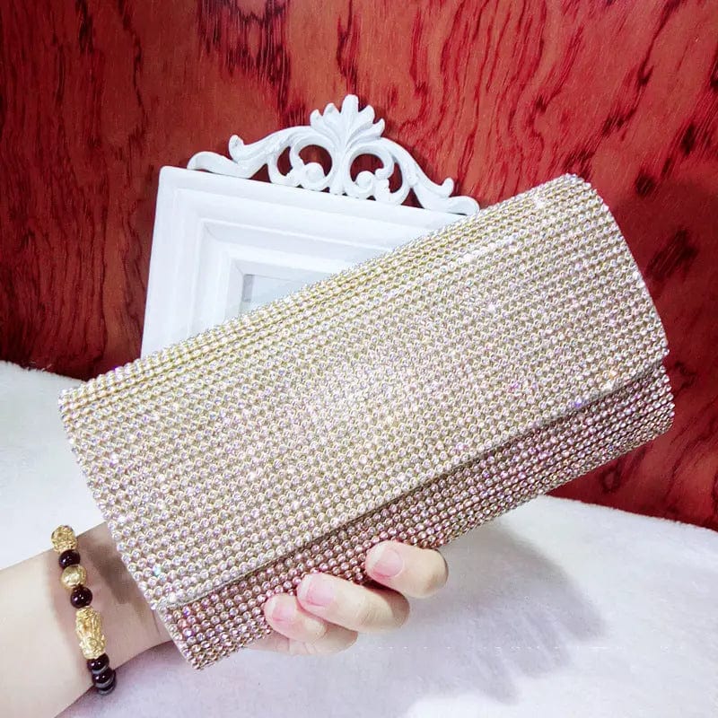 20*10*5cm / Golden European and American Ladies Shiny Diamond Women's Dress Handbag Handbag Shoulder Slant Clutch Dinner  Evening Bag