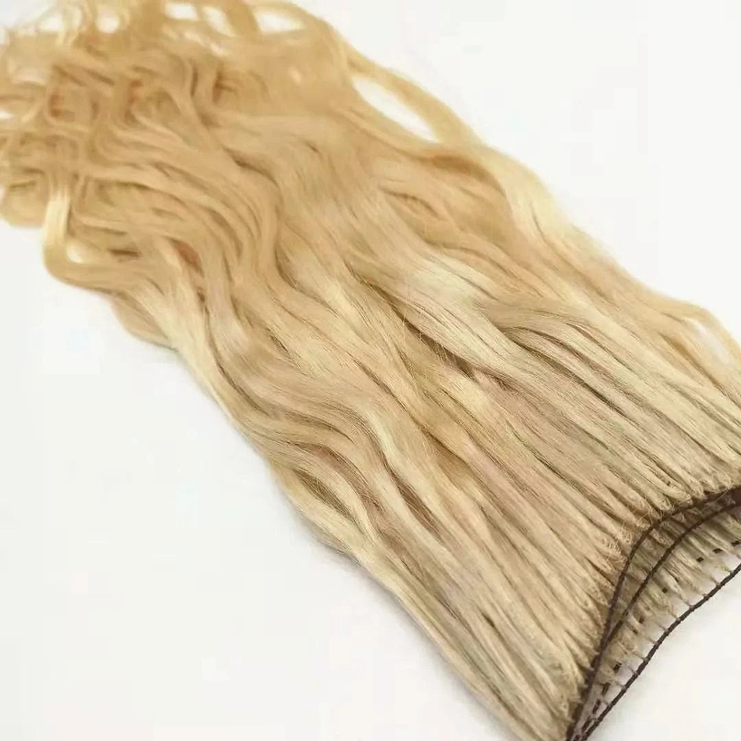 20" 100g per bundle blonde 613 color no glue easy to install thread hair extension natural wave wire feather weft human hair