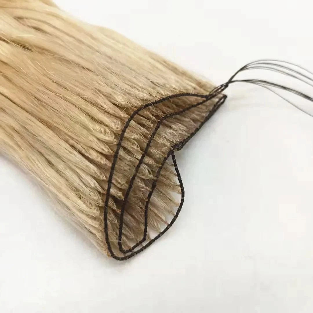 20" 100g per bundle  blonde 613 color no glue easy to install thread hair extension natural wave  wire   feather weft human hair