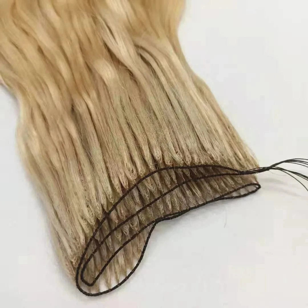 20" 100g per bundle blonde 613 color no glue easy to install thread hair extension natural wave wire feather weft human hair